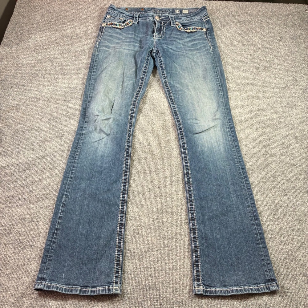 Miss Me Easy Boot Jeans Womens 28 Blue Distressed Embroidered Y2K JE8095E2X
